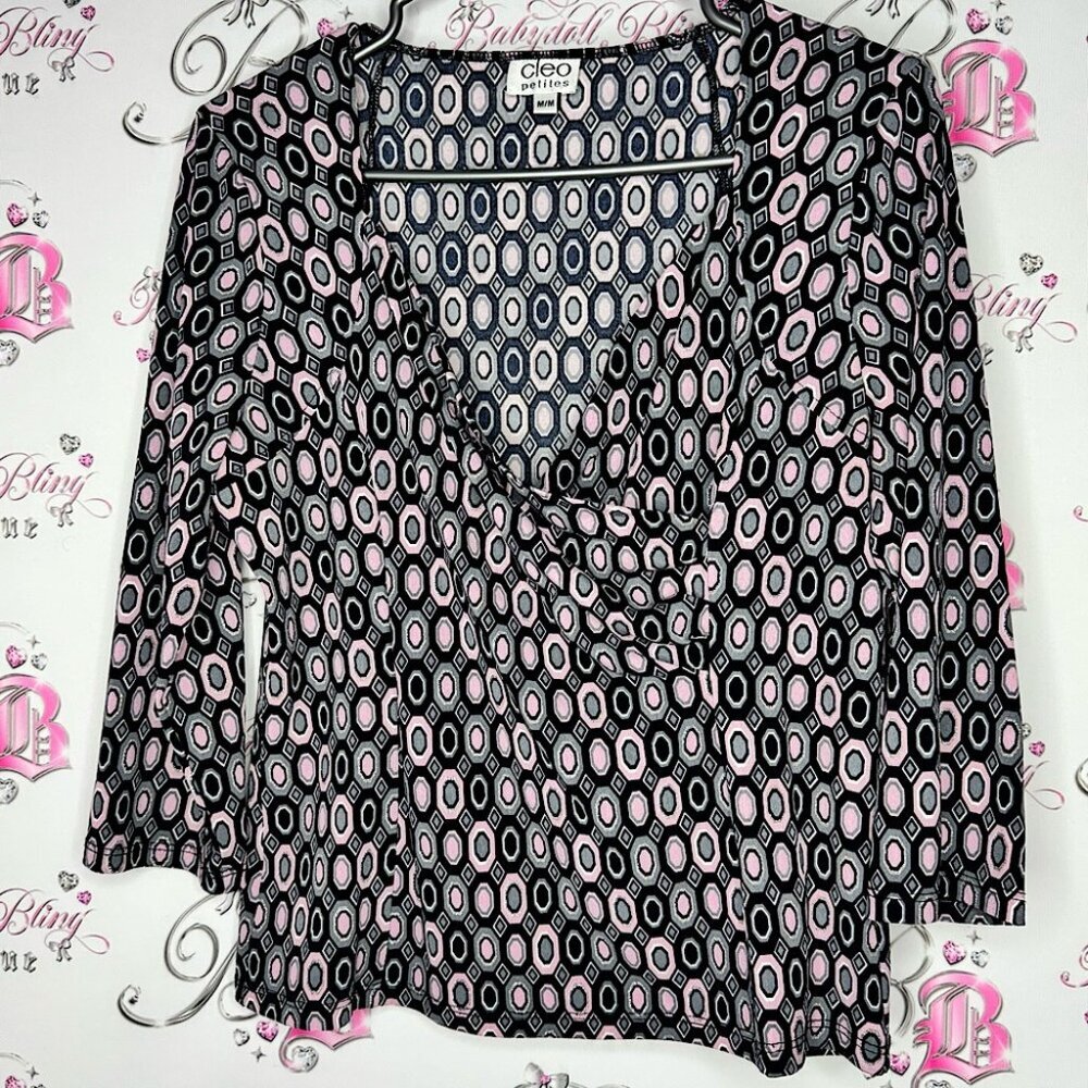 Cleo petites shirt sparkly polka dot pattern pink grey black white glitter